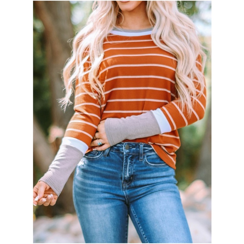033 Cozy Stripe Color Block Knit Top - Picture 4 of 7